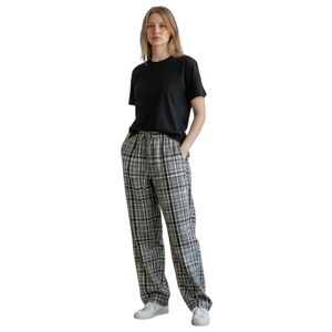 High Sierra Plaid Lounge pants Women L Tapered leg Pockets Gray Black Tan